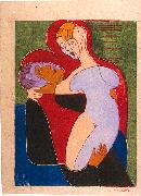 Ernst Ludwig Kirchner Lovers (The Hembusses)- colour-woodcut Spain oil painting artist